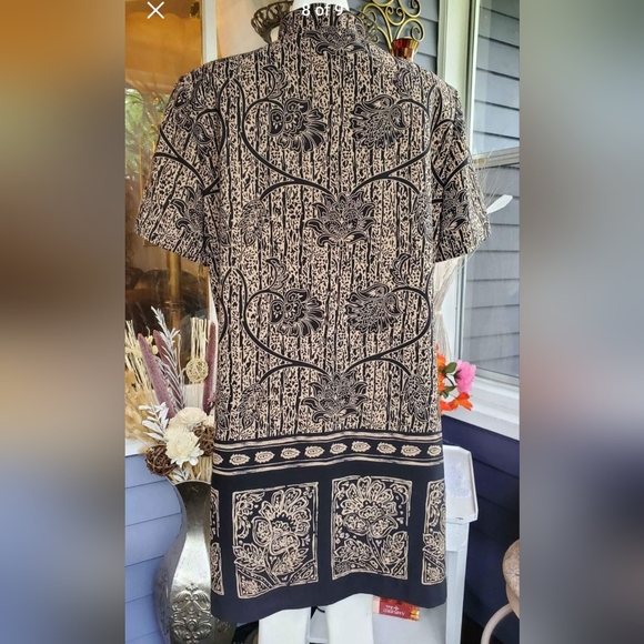 VTG Studio 1 Brown Black Floral Buttons Down Tunic Top / Dress Size 18 - Picture 3 of 9